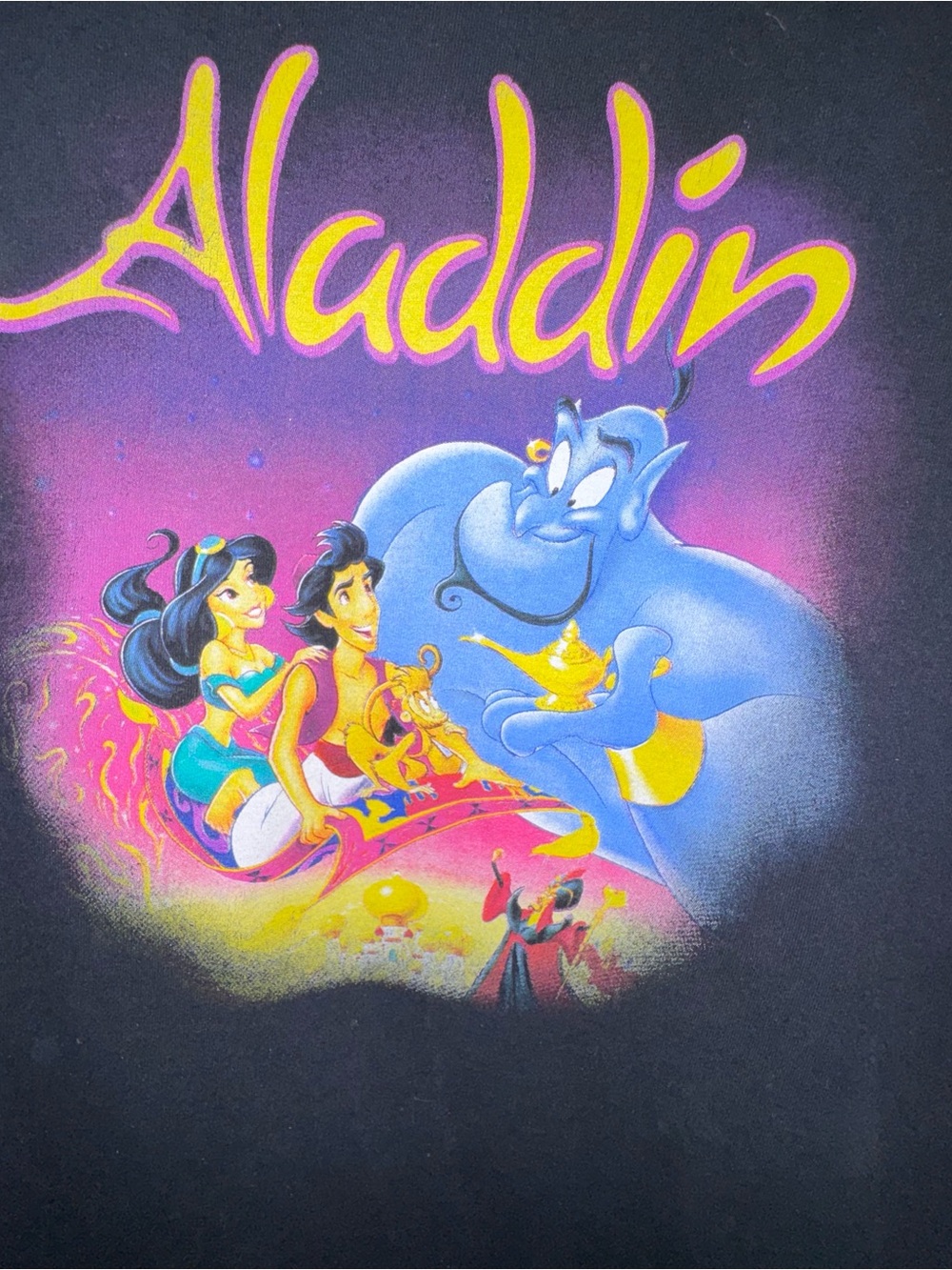 Disney Aladdin Baby Tee Size S black Purple Graphic Fitted Y2K Vintage Style - Picture 3 of 4